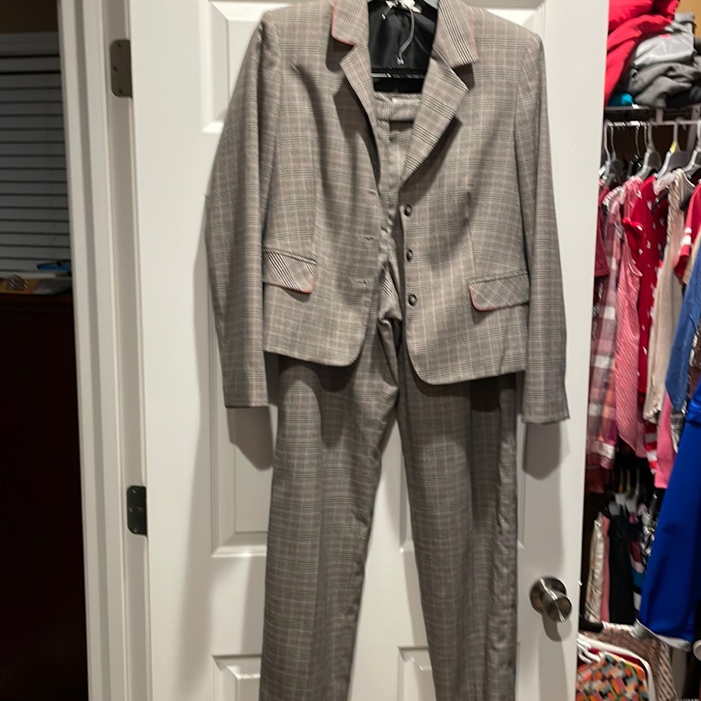 3 piece suit (coat, skirt and pants) black with a touch of pink
